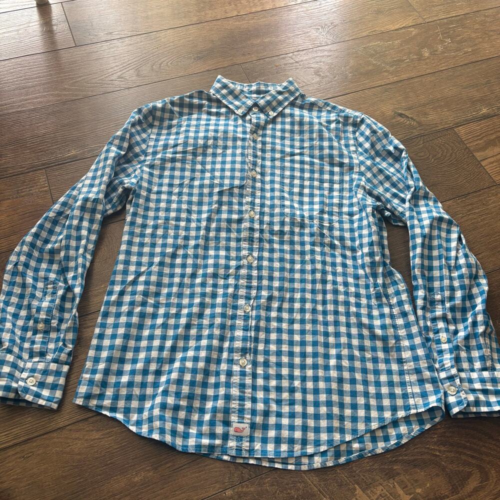 Vineyard Vines Blue White Plaid Slim Fit Murray Long Sleeve Button Shirt MED